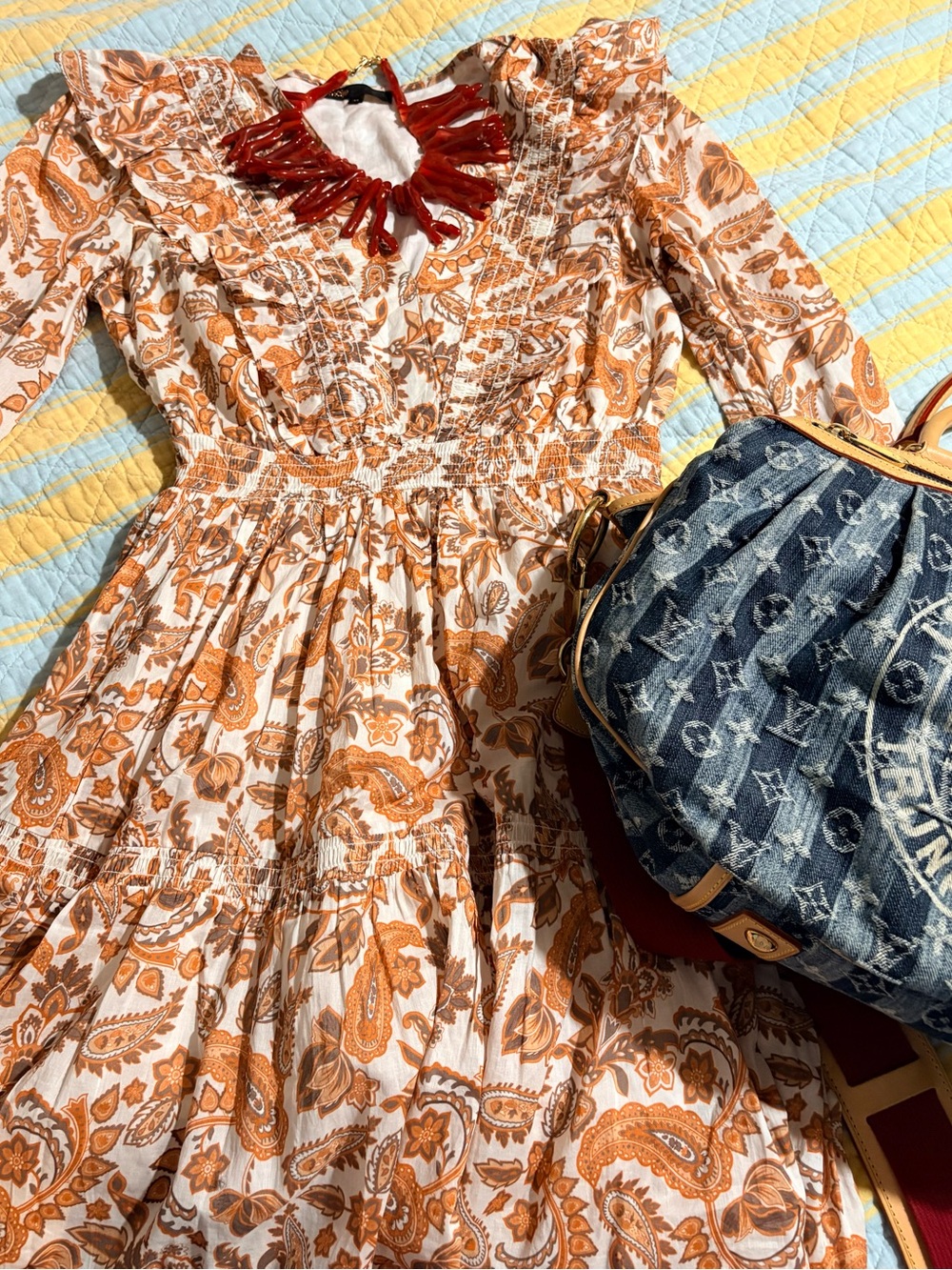 Maje szEuro 34 (us sz 4) Bohemian Paisley Orange & White Maxi Dress - Picture 1 of 14